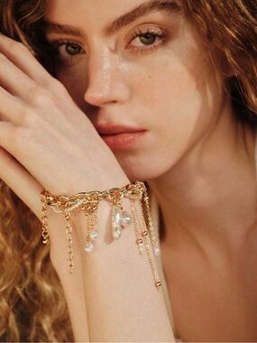 Gold Pearl Charm Chain Bracelet - Women Jewelry